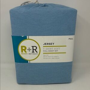 Room + Retreat Full Sheet Set – Blue, Soft Jersey Fabric